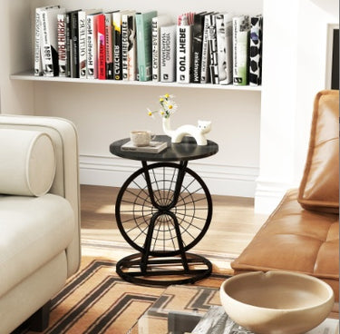 2 Piece Vintage Industrial Wheel Design Side Table